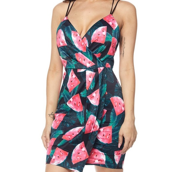🍉 LAST ONE 🍉 Watermelon Faux Wrap Summer Cocktail Dress (B) - Picture 2 of 7